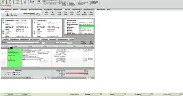 Warenwirtschaft Shopsoftware Auftragsansicht