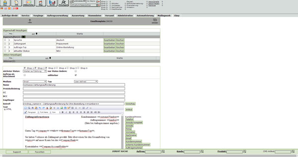 Warenwirtschaft Shopsoftware E-Mail Tempaltes